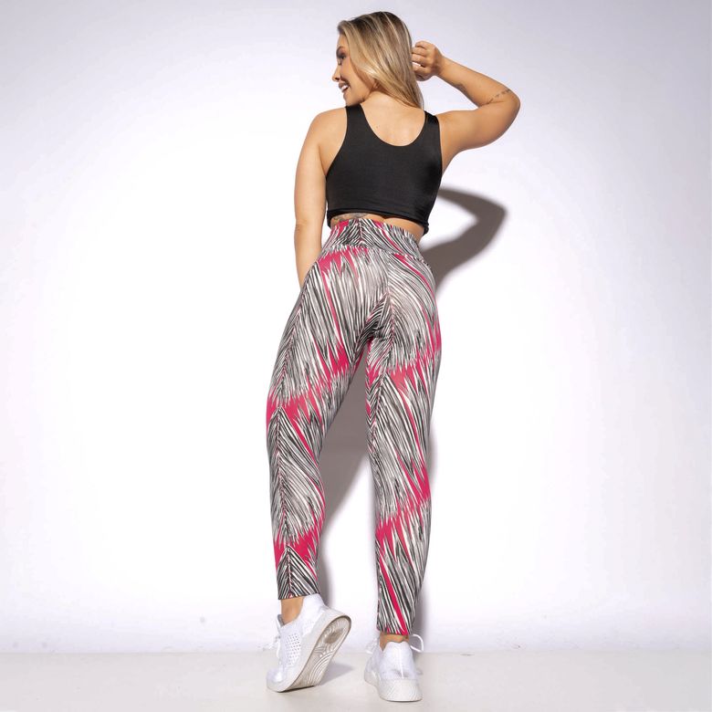 Legging Fitness Estampada Penas fundo Rosa LG1925