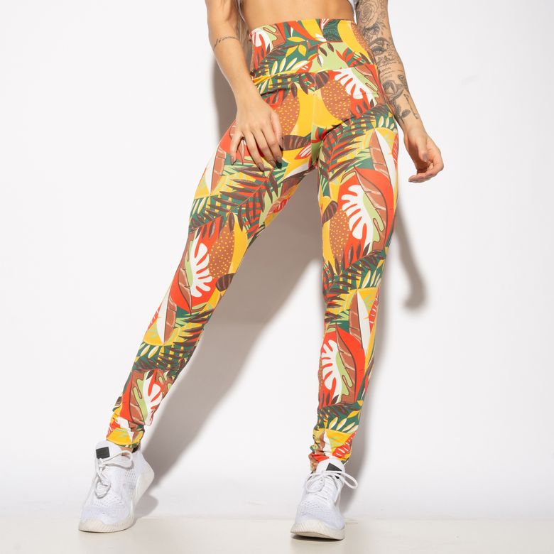Legging Fitness Estampada Folhagens Coloridas LG1954