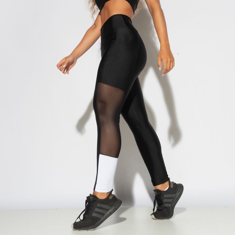 Legging Fitness Gloss Black&White com Recorte LG2034
