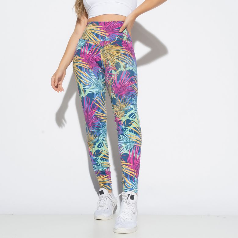 Legging Fitness Estampada Folhagem Colorida LG2039