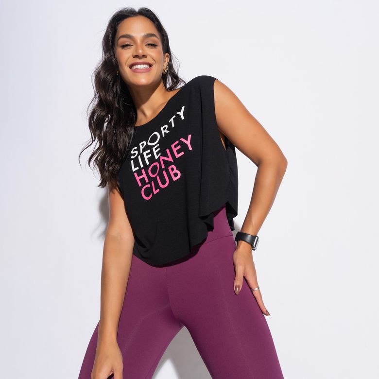 Cropped Fitness Preto Honey Club CR157