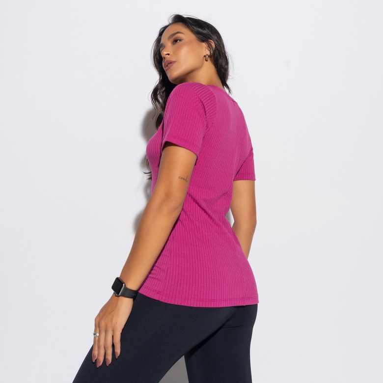 Blusa Fitness Canelada Gola V Roxo BL478