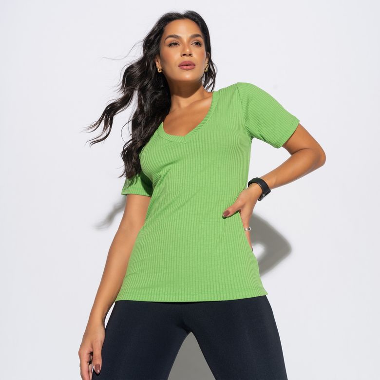 Blusa Fitness Canelada Gola V Verde BL481