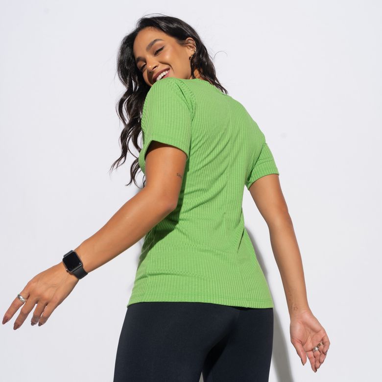 Blusa Fitness Canelada Gola V Verde BL481