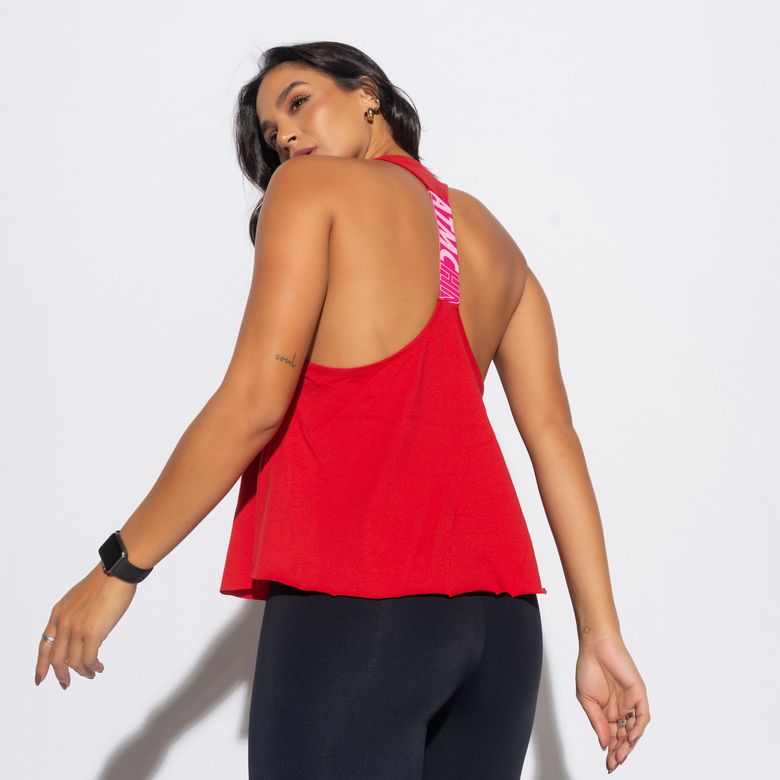 Camiseta Fitness Feminina Vermelha Nadador com Elástico CT801