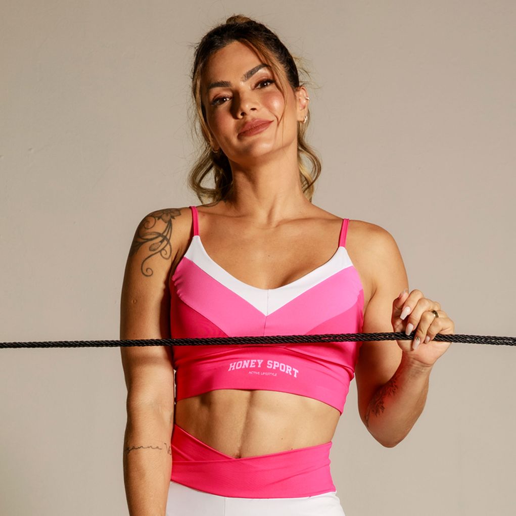 Cropped Regata Fitness Canelado Rosa - Honey Be Rosa - Compre Agora