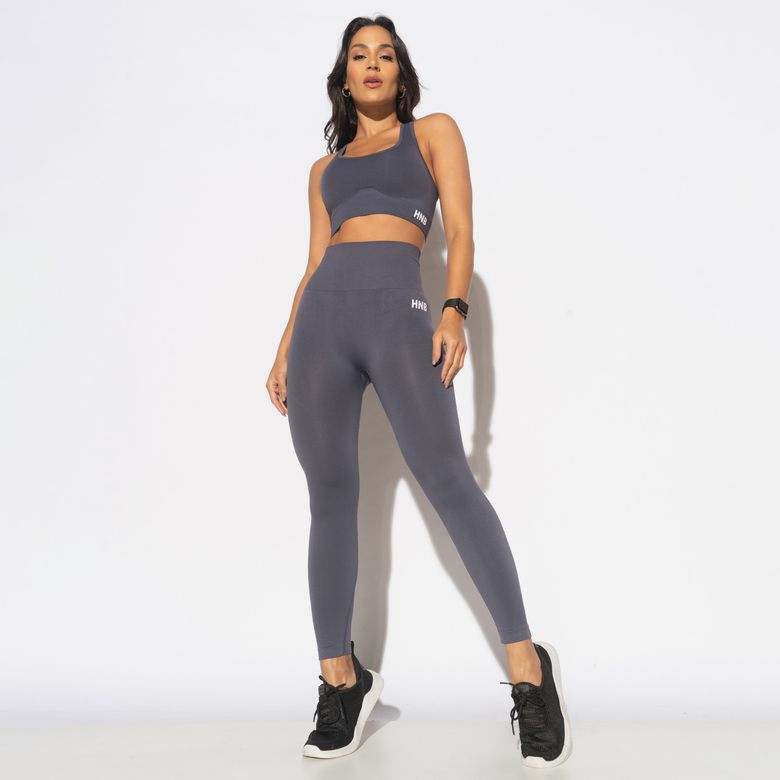 Conjunto sem Costura com Bojo Removível Fitness Basic Grafite CO370