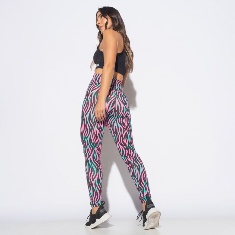 Legging Fitness Estampada Zebra Verde e Rosa LG2123