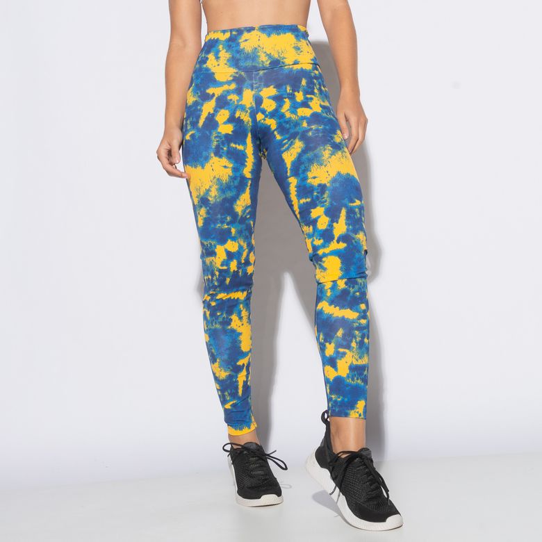 Legging Fitness Estampada Tie Dye Amarelo e Azul LG2016