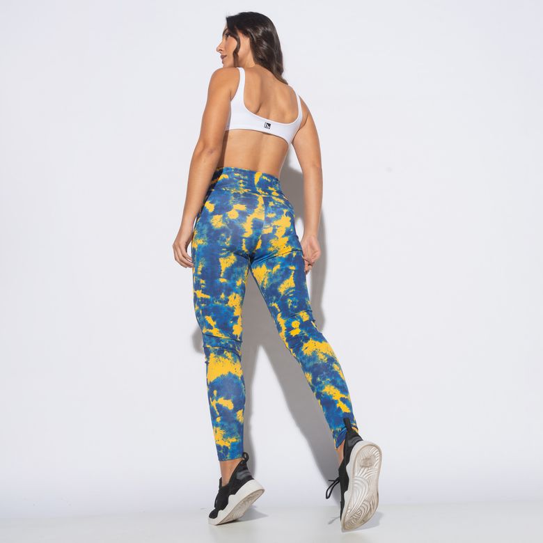 Legging Fitness Estampada Tie Dye Amarelo e Azul LG2016