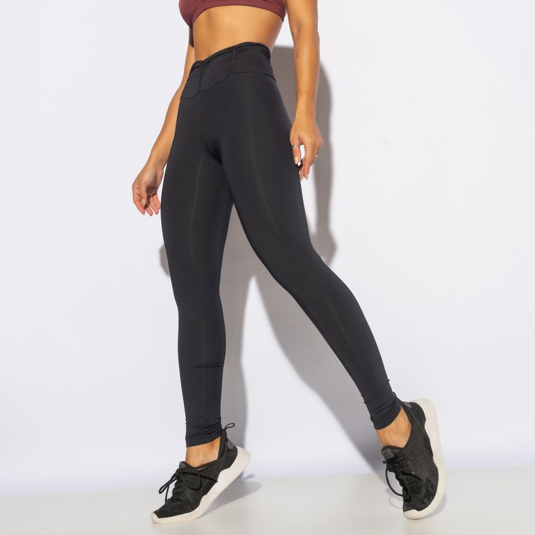 Legging Fitness Preta com Cós Franzido LG2134