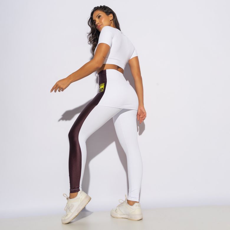 Legging Fitness Branca com Saia e Faixas LG1997