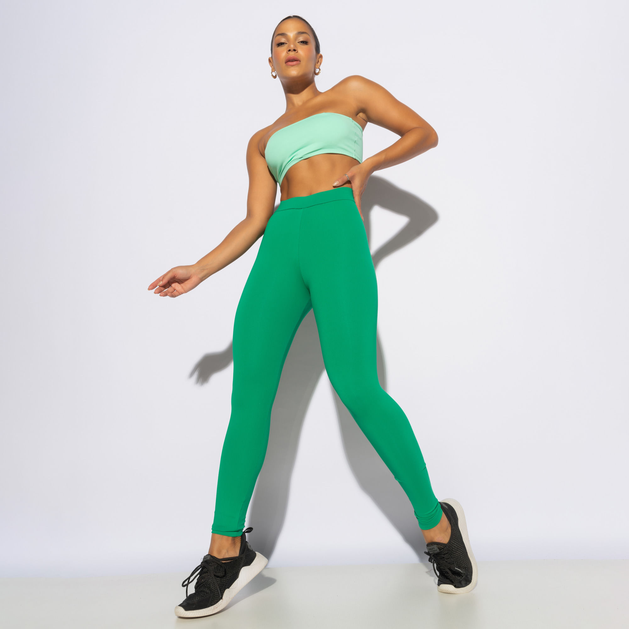 Legging Fitness Verde Escura com Elástico no Cós