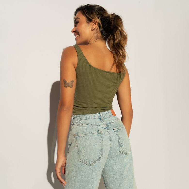 Cropped Regata Fitness Canelado Verde Militar CR117