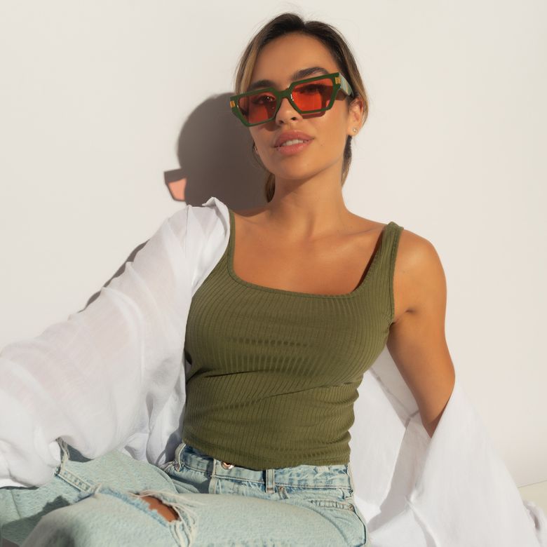 Cropped Regata Fitness Canelado Verde Militar CR117