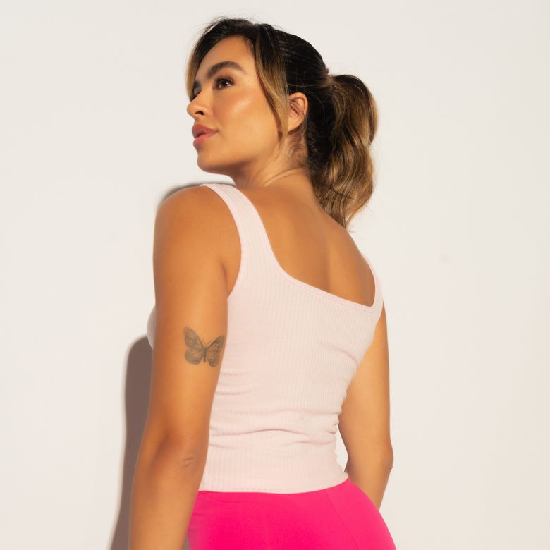 Cropped Regata Fitness Canelado Rosa CR118