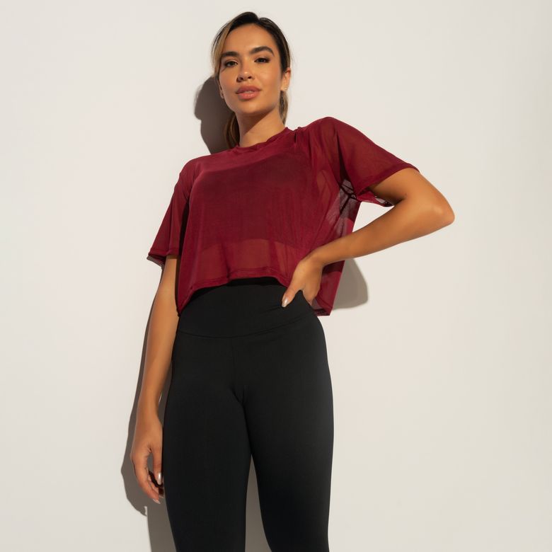 Cropped Fitness Vermelho em Tule CR192