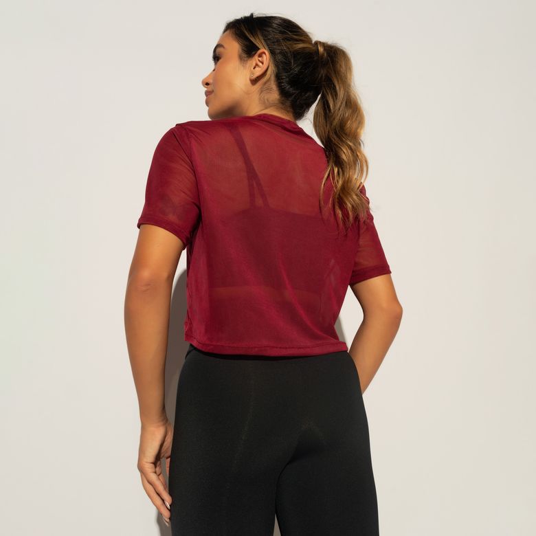 Cropped Fitness Vermelho em Tule CR192