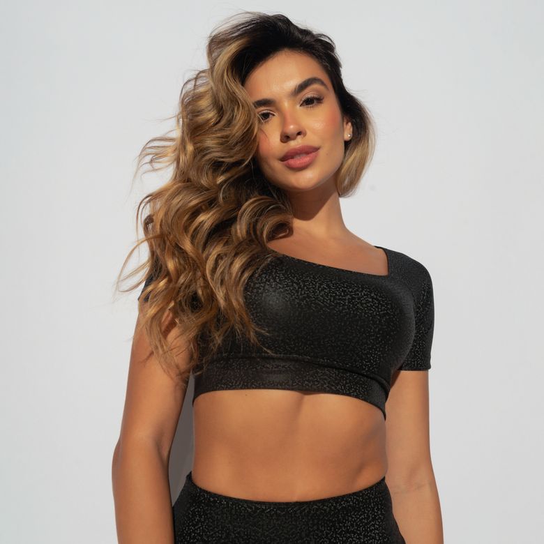 Top Fitness Com Manga Skin Preto TP1574