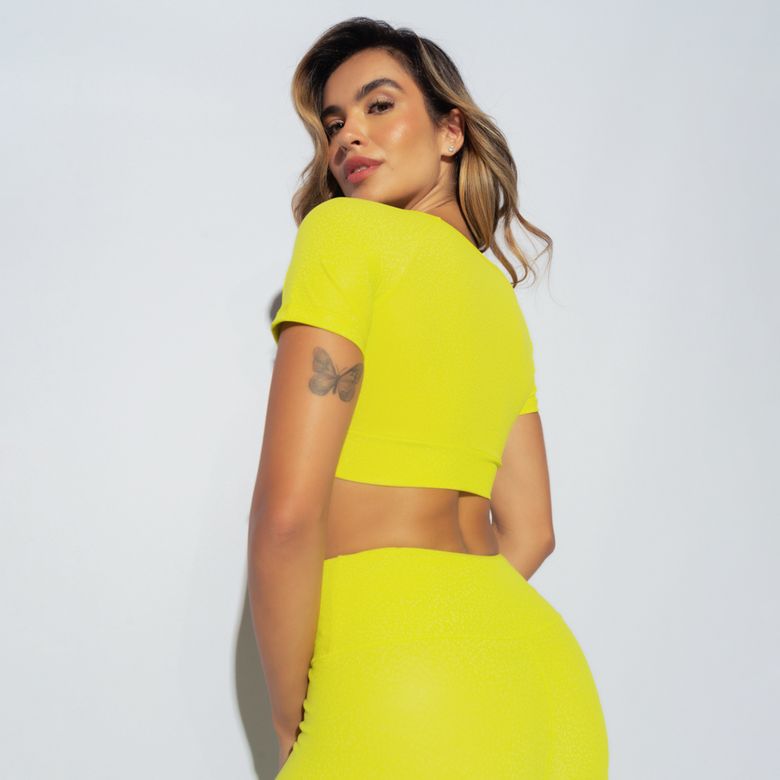 Top Fitness Com Manga Skin Amarelo TP1575