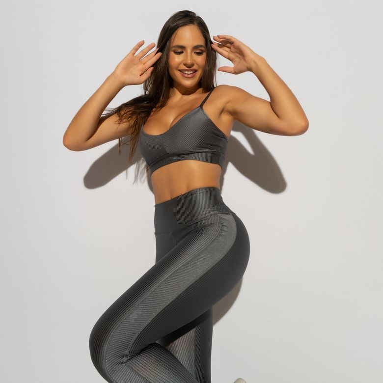 Top Fitness Cinza Decote V Canelado TP1523