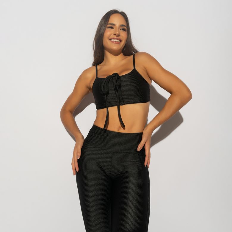 Top Fitness Preto Com Franzido Canelado TP1526