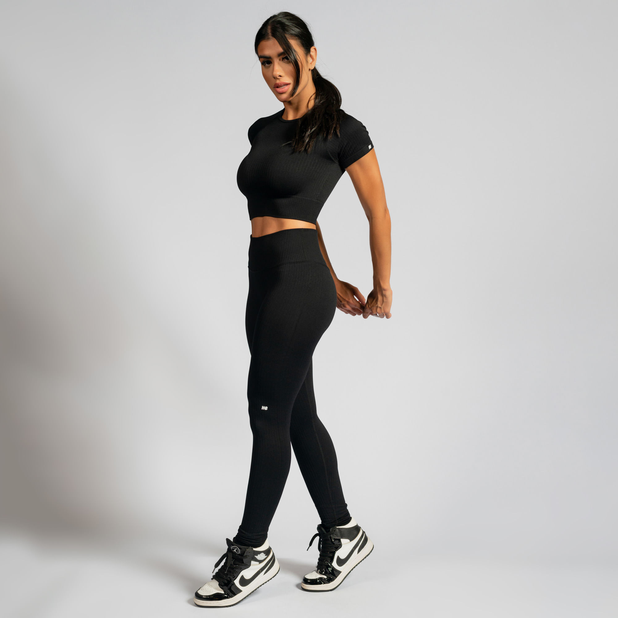 Black Ribbed Seamless Fitness Legging.