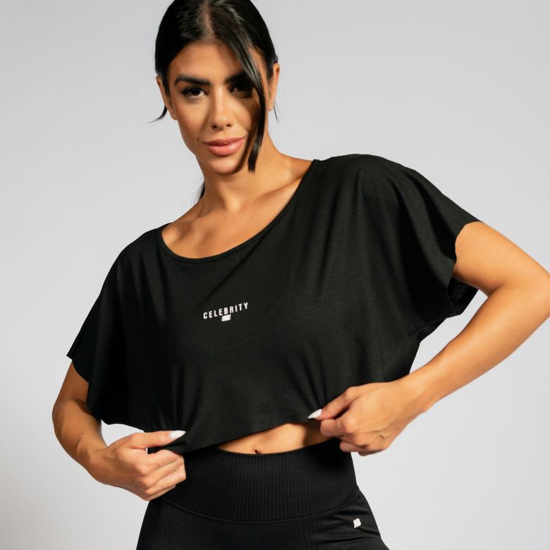 Cropped Manga Morcego Preto Celebrity CR199