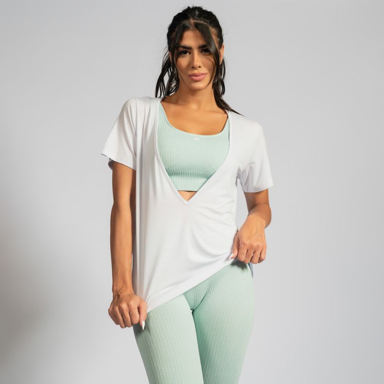 Blusa Fitness Decote em V Branca Celebrity BL550