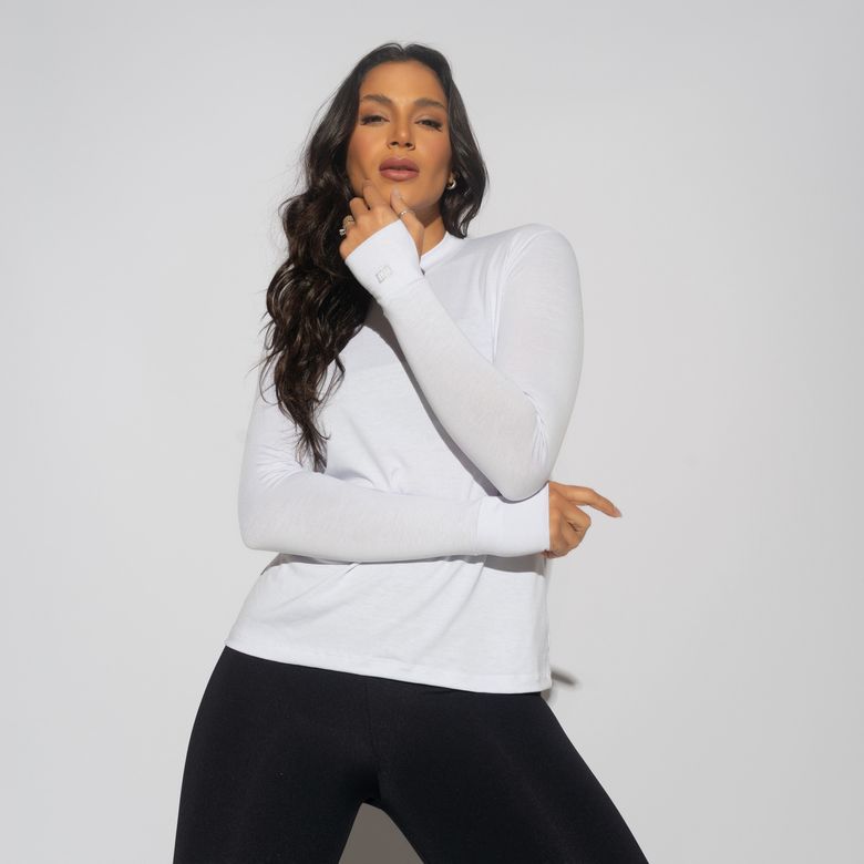 Blusa Fitness Branca Com Manga Longa HNB BL547