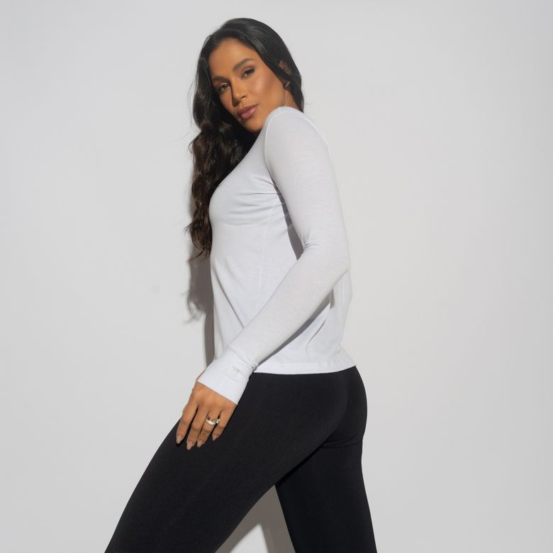 Blusa Fitness Branca Com Manga Longa HNB BL547