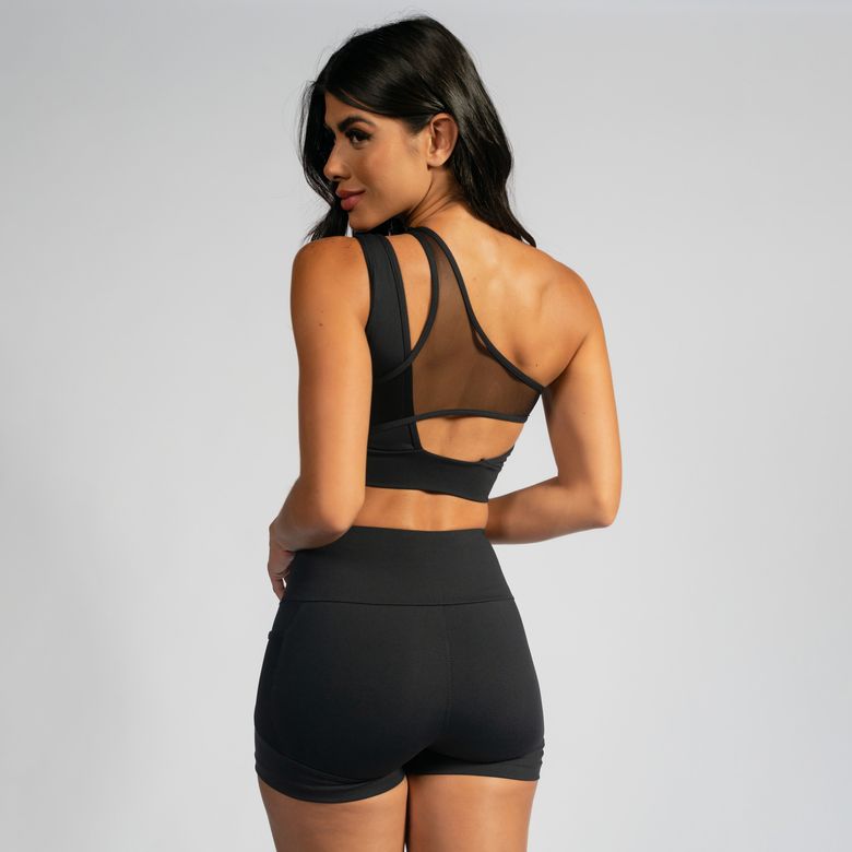 Top Fitness Preto Assimétrico Celebrity Tule TP1591