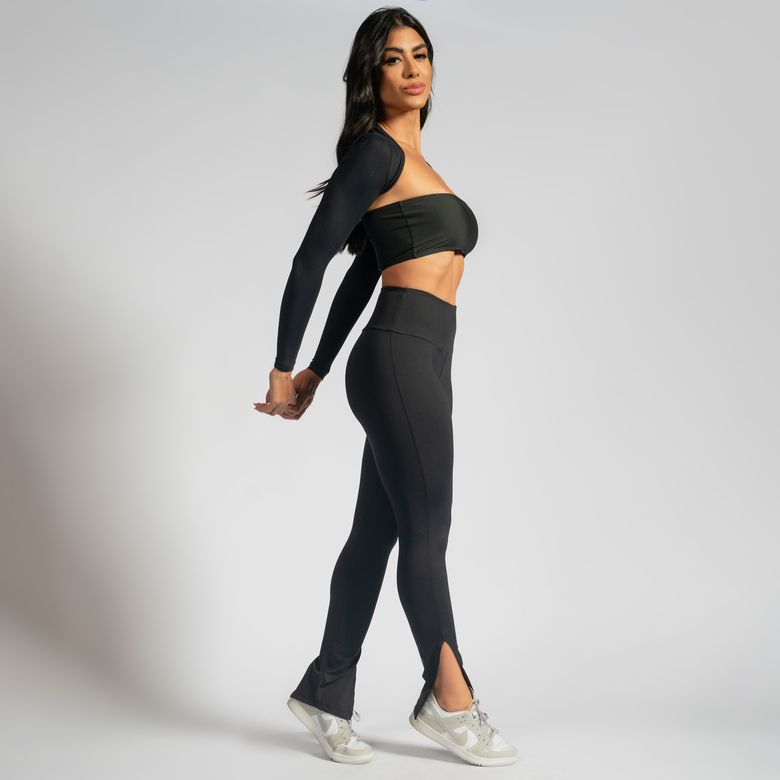 Legging Fitness Preta Com Fenda Celebrity LG2223