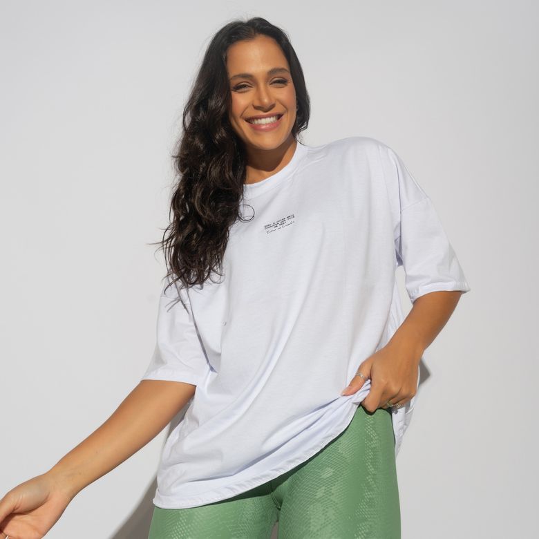 Camisa Fitness Oversized Branca Jane Oliveira BL542