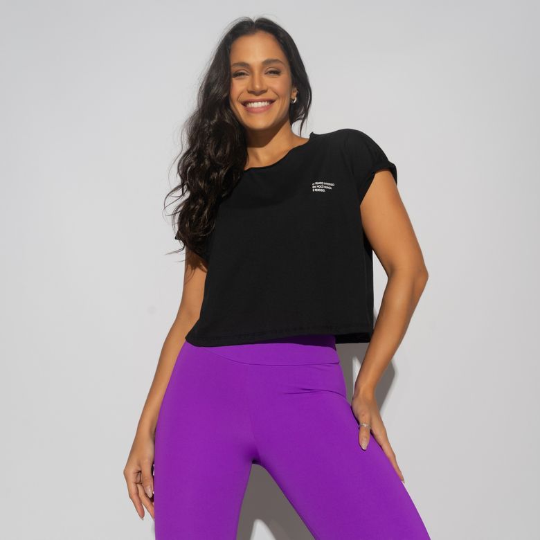 Camisa Cropped Fitness Preto Da Stephani Manerich CR195