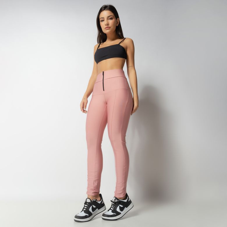 Calça Rosa Efeito Lipo Com Zíper LG2259
