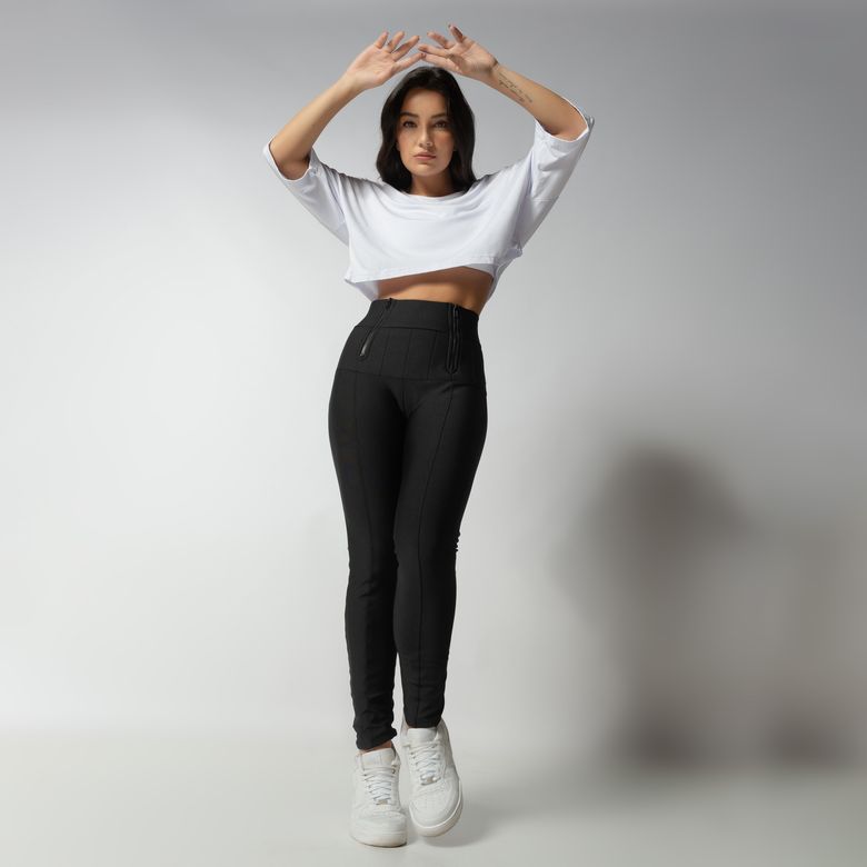 Calça Preta Efeito Lipo Com Dois Zíper LG2271
