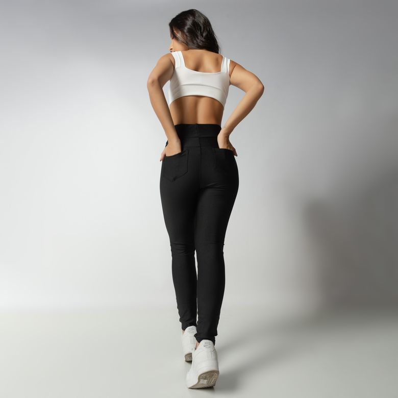 Calça Preta Efeito Lipo Com Dois Zíper LG2271