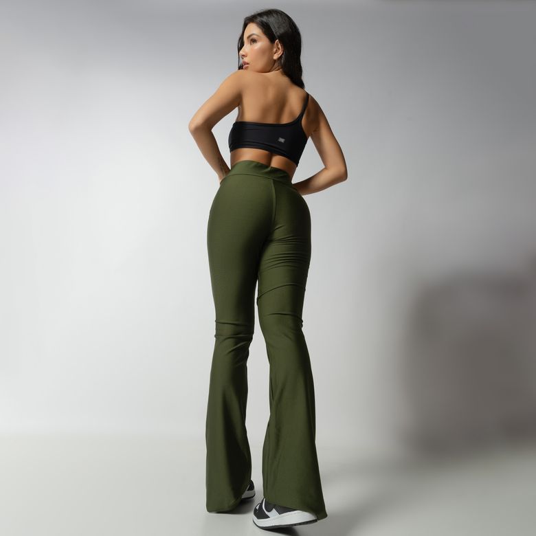 Calça Verde Efeito Lipo Flare Com Zíper LG2274