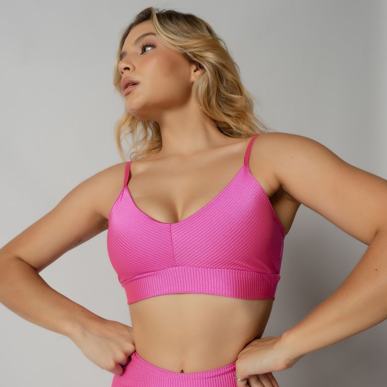 Top Fitness Rosa Decote V Canelado TP1626
