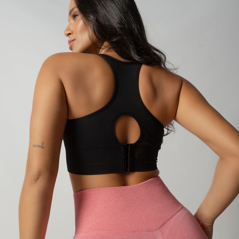 Top Fitness Seamless Preto Nadador com Fecho TP1620