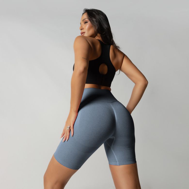 Bermuda Fitness Empina Bumbum Seamless Azul Mescla BD196