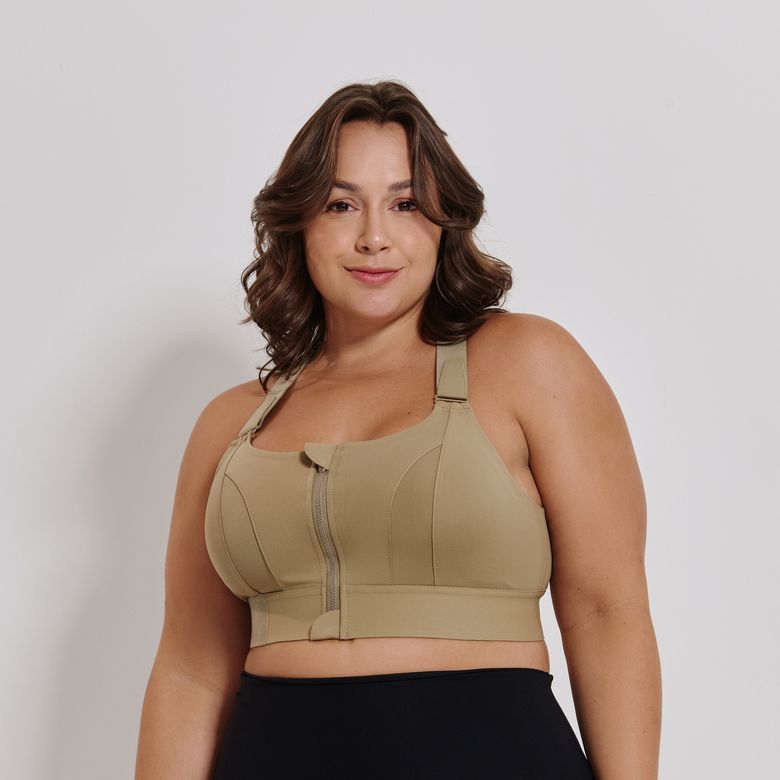 Top Fitness Sustentação Verde Oliva com Zíper e Regulagem TP1787