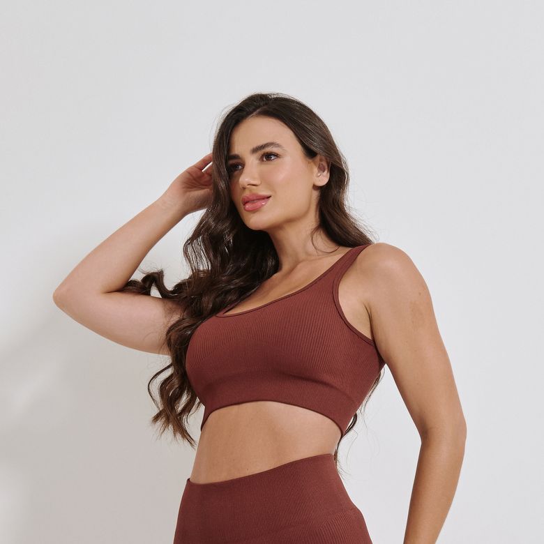 Top Fitness Sem Costura Básico Marrom TP1793