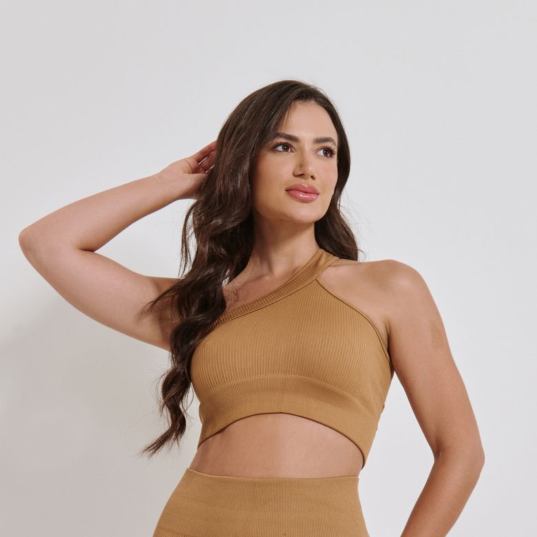 Top Fitness Sem Costura Assimétrico Caramelo TP1797