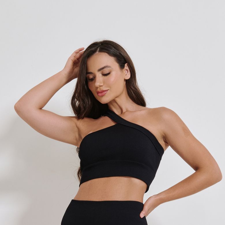 Top Fitness Sem Costura Assimétrico Preto TP1798