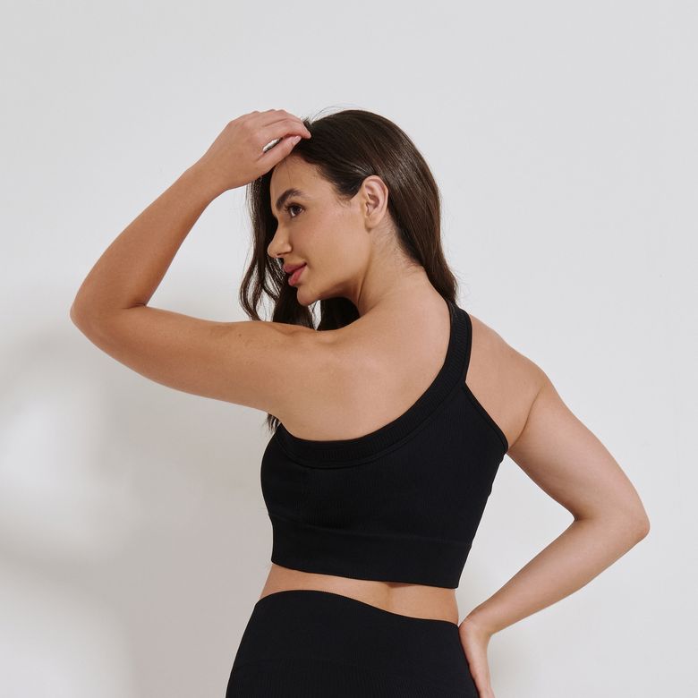 Top Fitness Sem Costura Assimétrico Preto TP1798