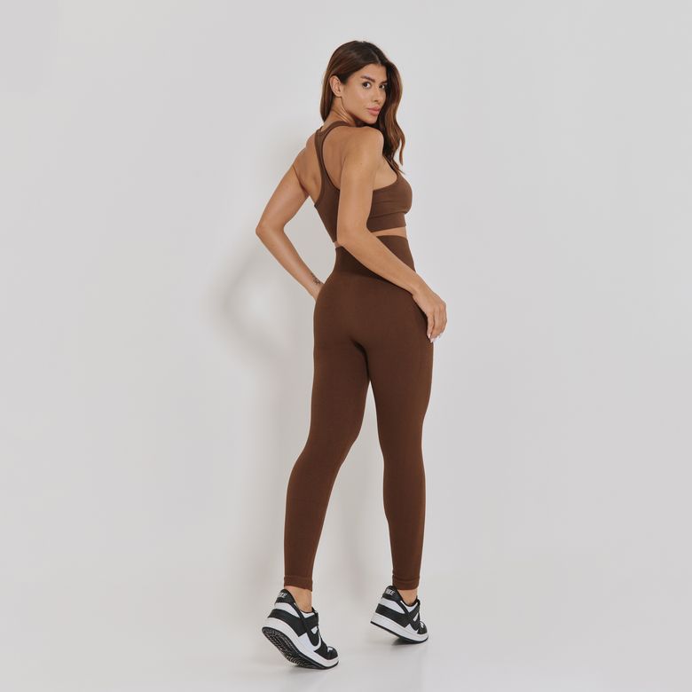 Legging Fitness Sem Costura Canelada Marrom LG2345