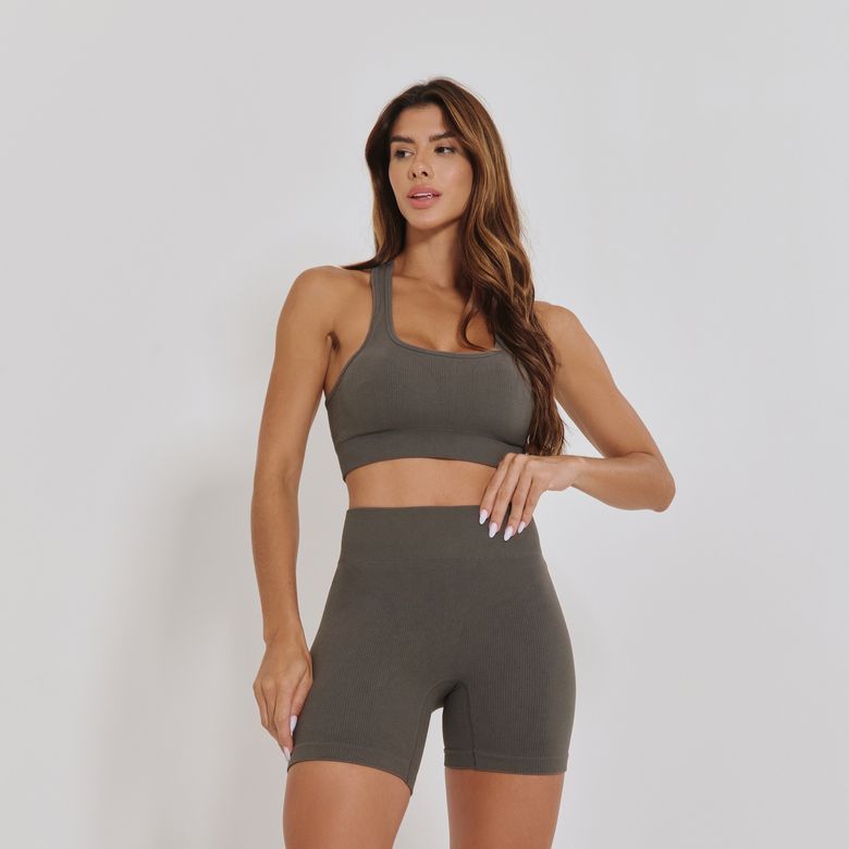 Short Fitness Sem Costura Canelado Cinza SH795