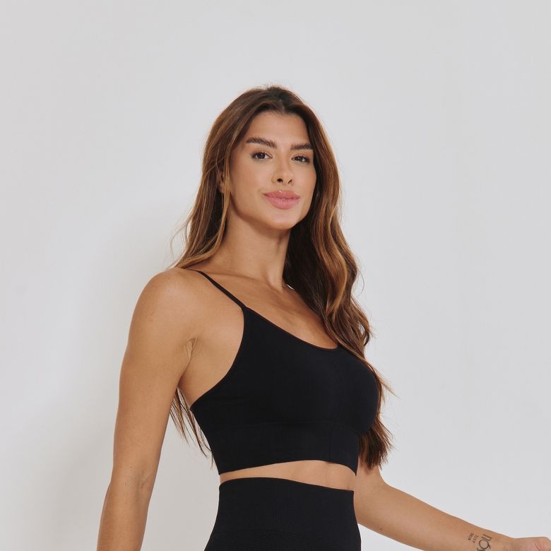 Top Fitness Sem Costura Alcinha Preto TP1814
